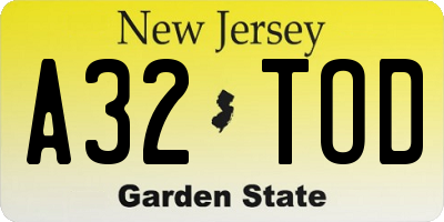 NJ license plate A32TOD