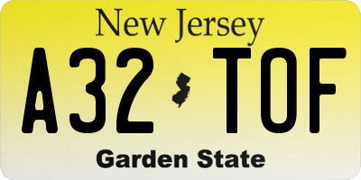 NJ license plate A32TOF