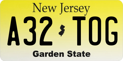 NJ license plate A32TOG