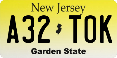 NJ license plate A32TOK