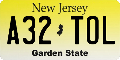 NJ license plate A32TOL