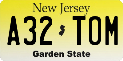 NJ license plate A32TOM