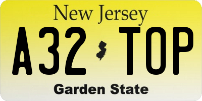 NJ license plate A32TOP