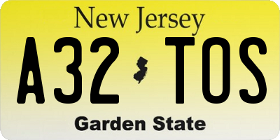 NJ license plate A32TOS