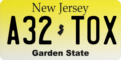 NJ license plate A32TOX