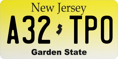 NJ license plate A32TPO