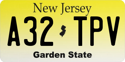 NJ license plate A32TPV