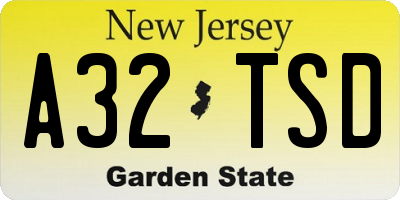 NJ license plate A32TSD