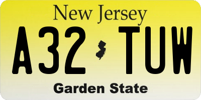 NJ license plate A32TUW