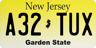 NJ license plate A32TUX