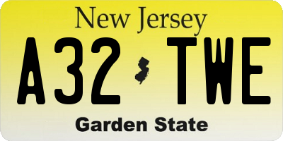 NJ license plate A32TWE