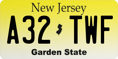 NJ license plate A32TWF