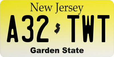 NJ license plate A32TWT