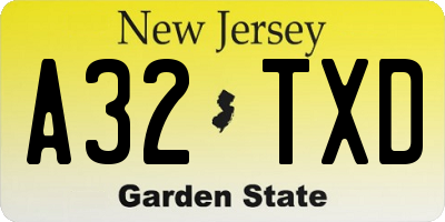 NJ license plate A32TXD