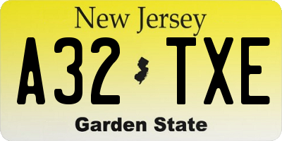 NJ license plate A32TXE