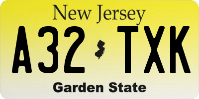 NJ license plate A32TXK