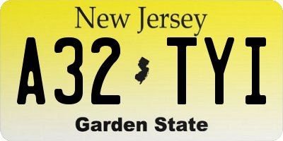NJ license plate A32TYI