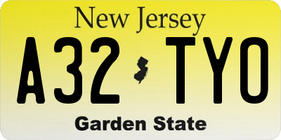 NJ license plate A32TYO