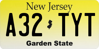 NJ license plate A32TYT