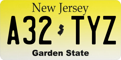 NJ license plate A32TYZ