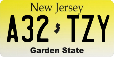NJ license plate A32TZY