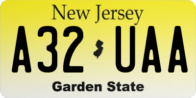 NJ license plate A32UAA