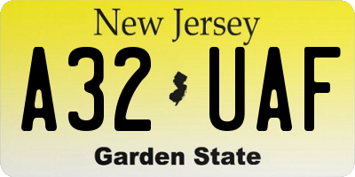 NJ license plate A32UAF