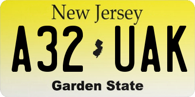 NJ license plate A32UAK