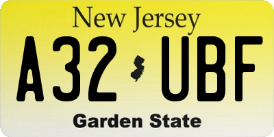 NJ license plate A32UBF