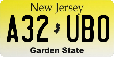 NJ license plate A32UBO