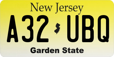 NJ license plate A32UBQ