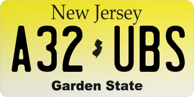 NJ license plate A32UBS