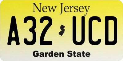 NJ license plate A32UCD