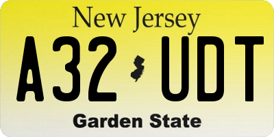 NJ license plate A32UDT
