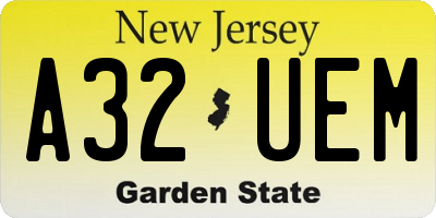 NJ license plate A32UEM
