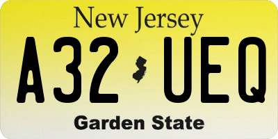 NJ license plate A32UEQ