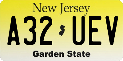 NJ license plate A32UEV