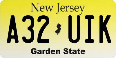 NJ license plate A32UIK