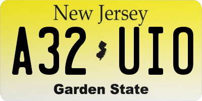 NJ license plate A32UIO