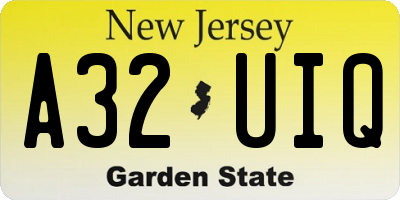NJ license plate A32UIQ