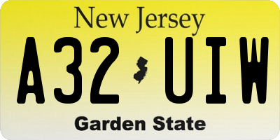 NJ license plate A32UIW