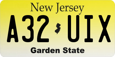 NJ license plate A32UIX