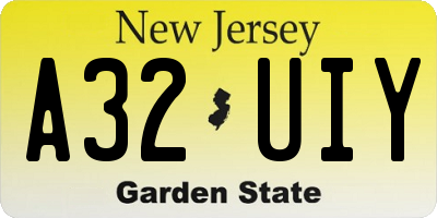 NJ license plate A32UIY