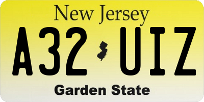 NJ license plate A32UIZ