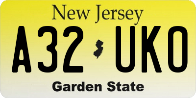 NJ license plate A32UKO