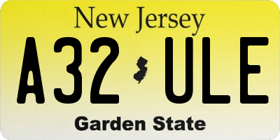 NJ license plate A32ULE