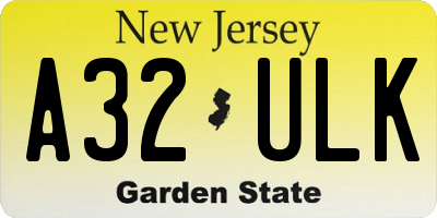 NJ license plate A32ULK