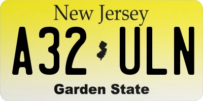 NJ license plate A32ULN