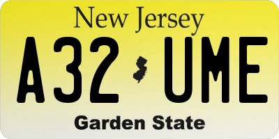 NJ license plate A32UME