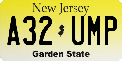 NJ license plate A32UMP